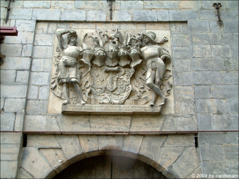 Dieses Relief ist am Eingangstor der Anlage angebracht, die bis heute im Besitz der Frsten zu Salm-Reifferscheidt ist.